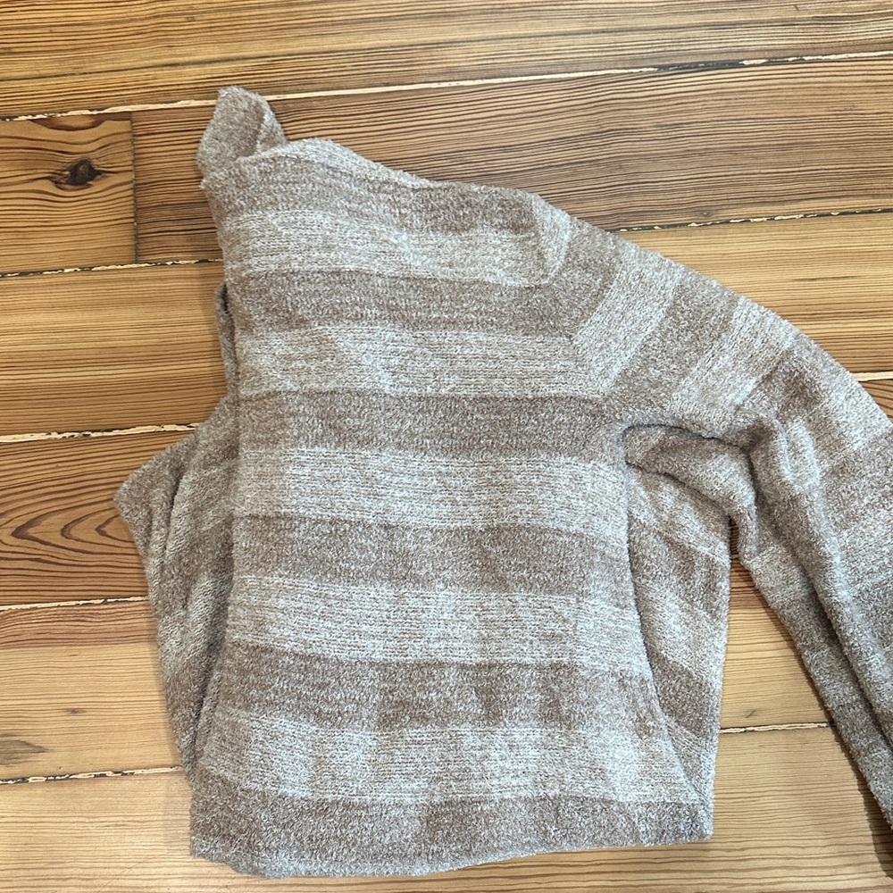 Barefoot Dreams Tan and Cream Striped Cardigan